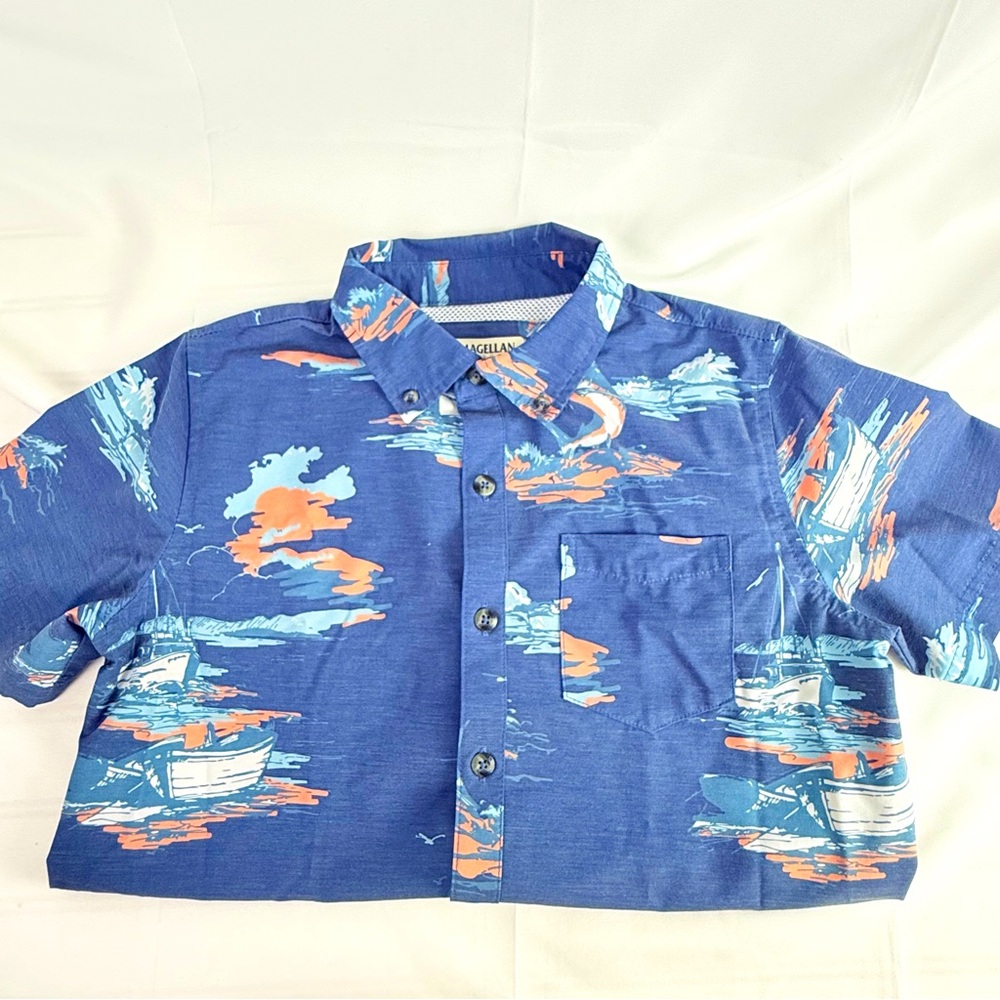 Magellan Boys Large 14/16 Fishing Shirt short sleeve moisture wicking button up‎